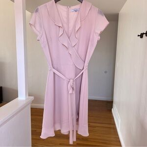 Naked Zebra Pink Ruffled Wrap Midi Dress​